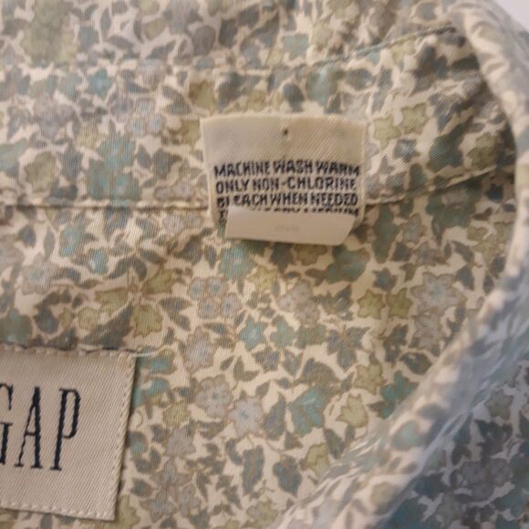 GAP  Shirt Women Small Green White Floral Print Long Sleeve Button Down - Picture 11 of 11